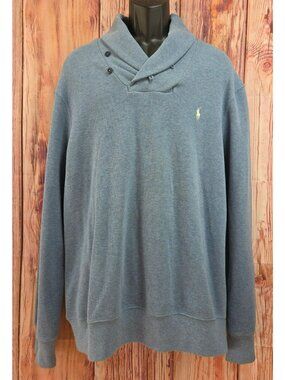 Polo By Ralph Lauren Mens XXL Blue Shawl Collar Pullover Sweater 100% Cotton